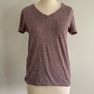 burgundy and white v neck shirt